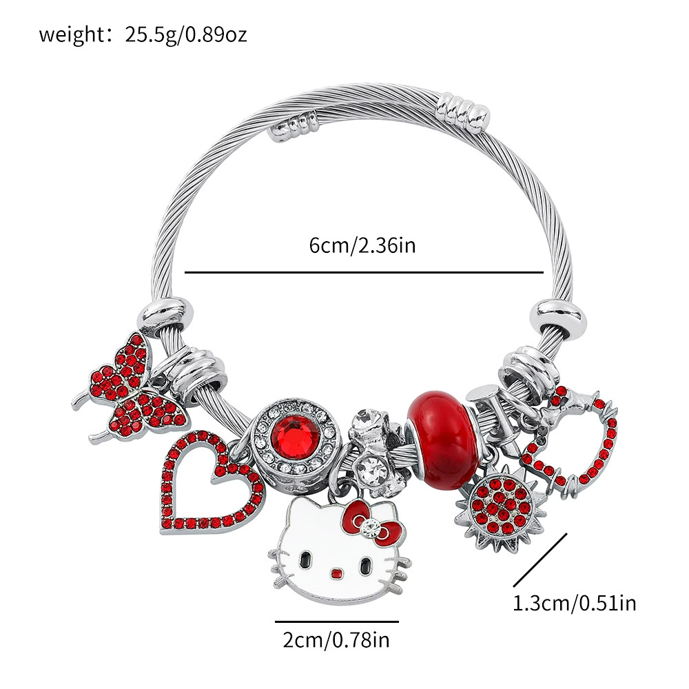 Bracelet (Hello Kitty) Beaded DIY Charm Bracelet, Sanrio Cartoon Motif, 28 g