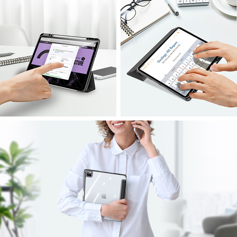 Aplicable iPad Air13 con ranura para bolígrafo, funda protectora para tableta, nueva carcasa protectora transparente de tres pliegues iPadPro11 al por mayor