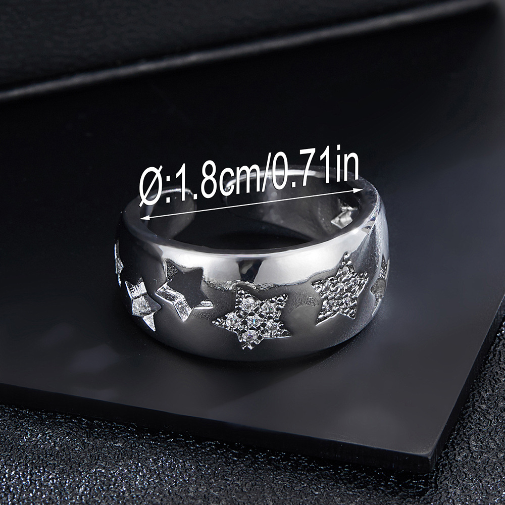 Bague ouverte en zircone avec motif étoile à cinq branches style hip-hop polyvalente pour femme_voghion.com