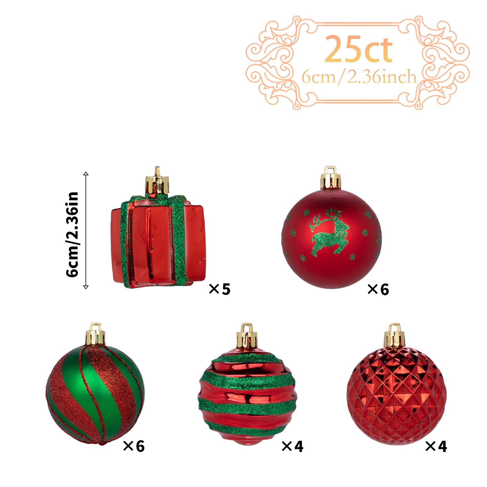 Navidad 25PCS set galvanizado bola de Navidad de plástico colgante de árbol de Navidad bola decorativa