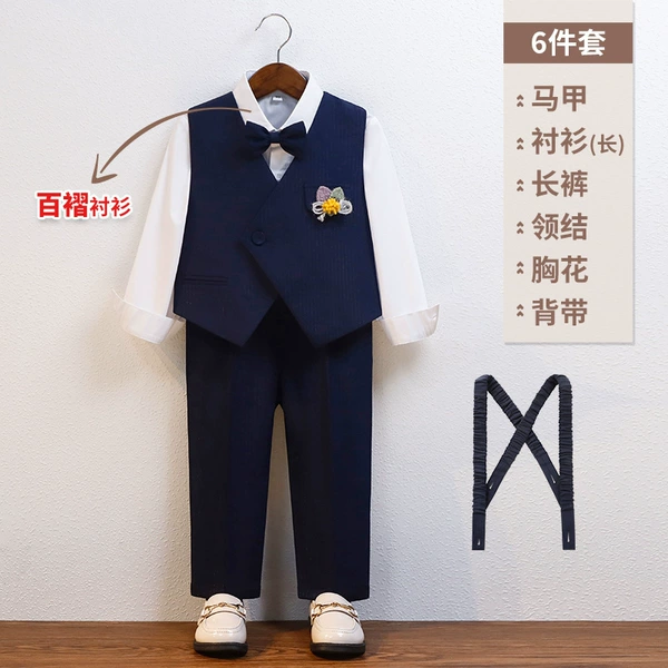Shirt, set, vest, trousers lapel pin, bow tie, suspenders