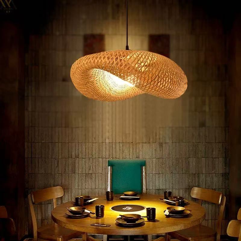 Wabi-Sabi Style Pendant Lamp, Bamboo Woven Circular Art Lamp Made of Natural Bamboo, Purely Handcrafted Wabi-Sabi Style Pendant Lamp, Bamboo Woven Circular Art Lamp Made of Natural Bamboo, Purely Handcrafted