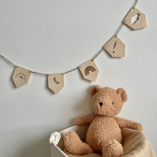 ins Nordic style baby wooden pull flag decoration children's room wall solid wood pull flower hanging string birthday party dress up