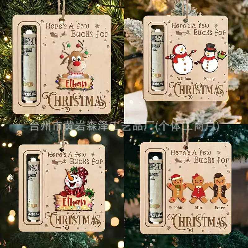 亚马逊跨境木质工艺品圣诞钱夹现金礼品圣诞挂件装饰生日抓周道具