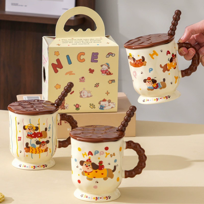 Кружка из керамики с крышкой в виде мультфильма, стильная домашняя офисная пара кружка для воды, сувенирный подарок для девушек