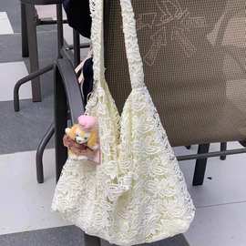赵露思同款单肩包女田园风水溶蕾丝夏天温柔仙女大容量通勤托特包