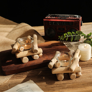 ins Korean style simple original wooden floating wood candlestick pastoral style glass creative decoration photo props decorations