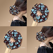碎花原创韩国蓝色复古大肠发圈小众设计发饰头绳时尚大肠发圈头饰
