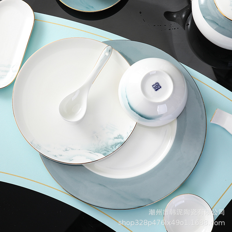 新中国式骨磁器セット食器ホテル陶磁会ホテルプレゼントセット雪山凉亭|undefined