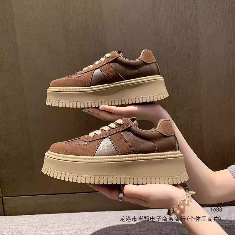 Women's 26 lightweight, soft-soled, slimming, all-season, fashionable, height-increasing, brown patchwork, thick-soled casual sneakers with a square heel, other cotton Women's 26 lightweight, soft-soled, slimming, all-season, fashionable, height-increasing, brown patchwork, thick-soled casual sneakers with a square heel, other cotton