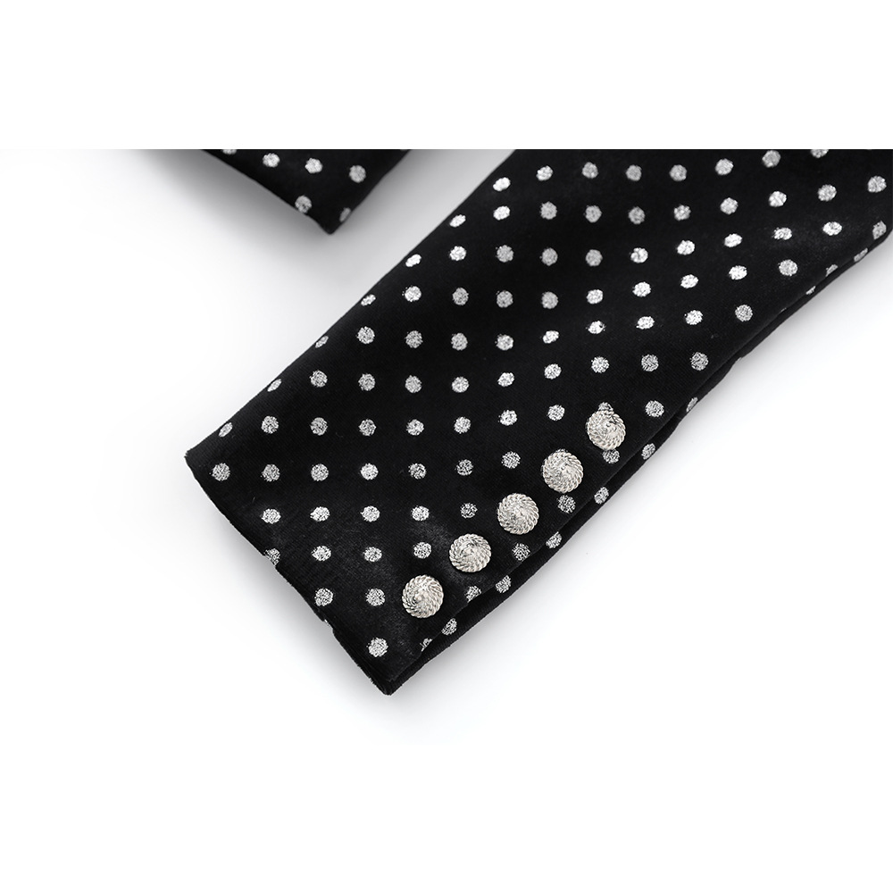 Women's Clothing velvet hot diamond polka dot shrug satin collar patchwork waist temperament small suit jacket_voghion.com