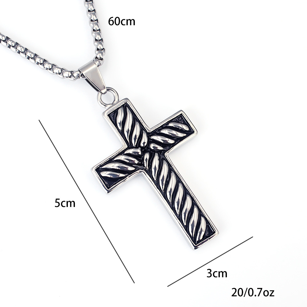 Edelstahl Anhänger Halskette Mit Gestreiftem Kreuz Für Damen_voghion.com