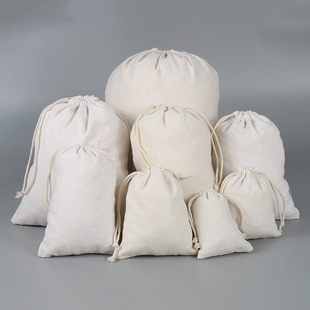 In-Stock Blank Canvas Drawstring Bags Rice Cotton Linen Drawstring Burlap Cultural and Creative Storage Pure Cotton Backpack Bags Custom Logo