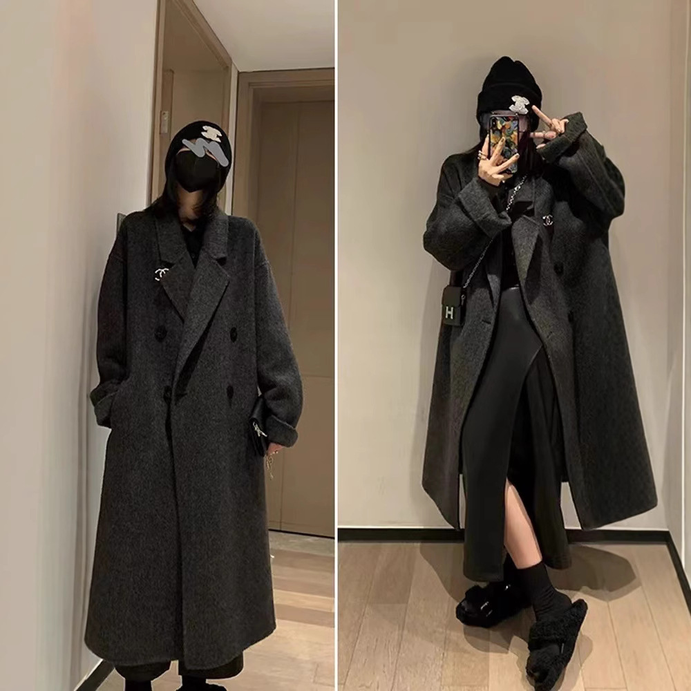 검은 양면 양모 코트 여자 2024 가을 · 겨울 새 느슨한 한국 하이 엔드 중장 양모 코트