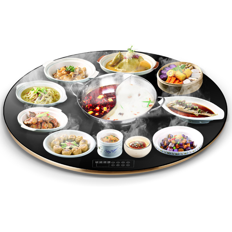 Household Food Insulation Board with Electric Pottery Stove Induction Cooker Warming Board Multifunctional with Hot Pot Automatic Rotating Dining Table