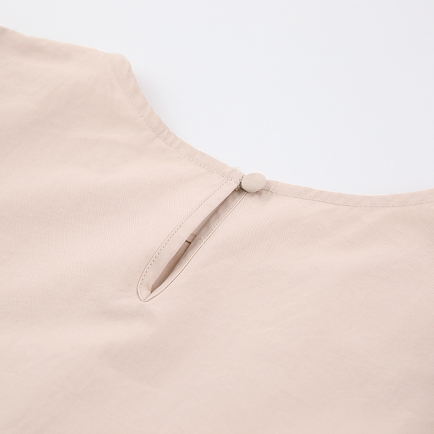 Puff Sleeve round Neck Half Sleeve Cotton Loose Khaki Dress - Dresses - Uniqistic.com