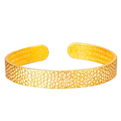 Hammer pattern Ancient Heart Sutra open bracelet women's copper gold plated solid wide jewelry_voghion.com