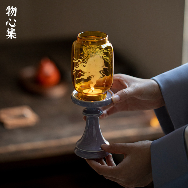 物心集新中式玻璃烛台茶室氛围灯高颜值桌面摆件香薰蜡烛茶道配件|undefined
