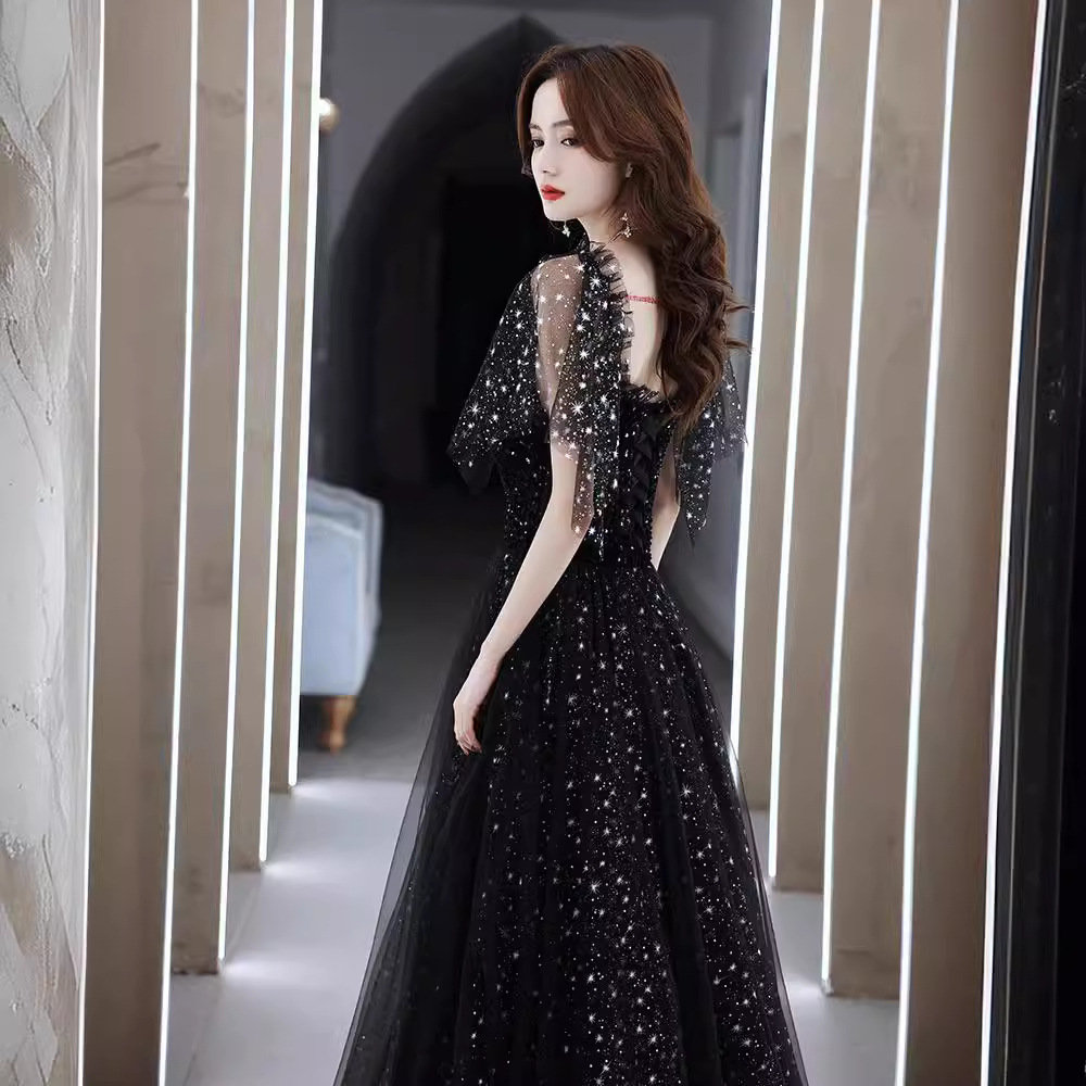 Black elegant evening dress, city style, Birthday gift, french style, lifting effect, graduation party 2