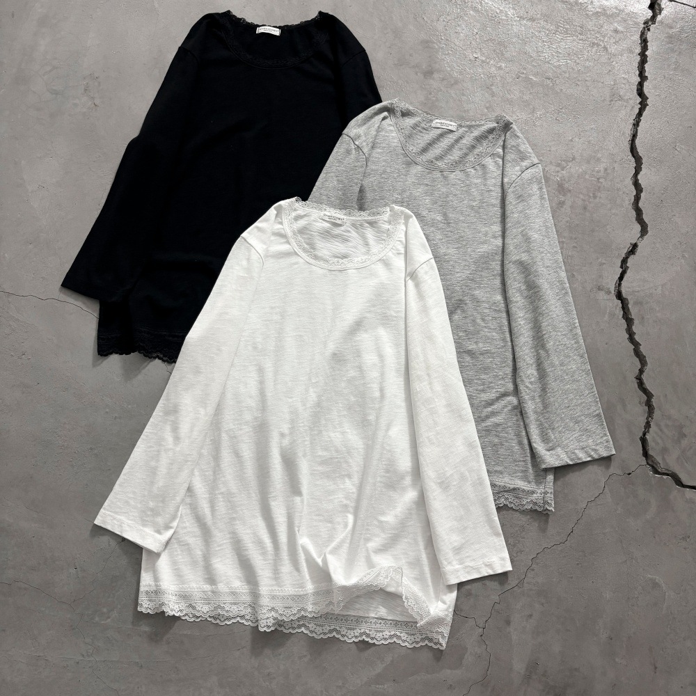 Dongdaemun Early Autumn Arrival: Layering Essential - Stretch Cotton Lace Trim Dress Base Layer T-Shirt