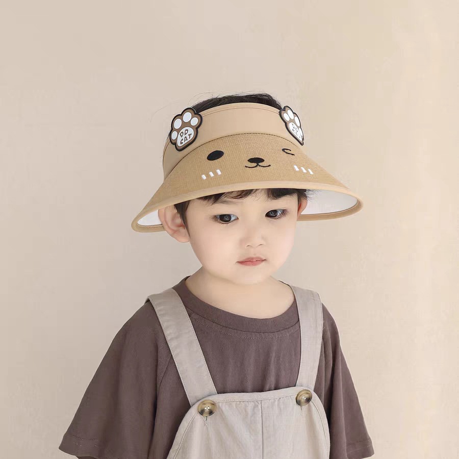 Summer New Children's Visor Hat Korean Style Cartoon Bear Sun Protection Hat Unisex Travel Brim Sun Hat