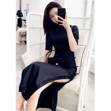 法式旗袍年轻款少女复古老上海夏季气质优雅改良连衣裙黑色晚礼服