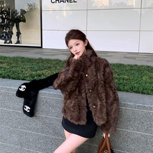 2025立领皮毛新款一体仿水貂绒短款环保仿皮皮草外套毛毛加厚外套