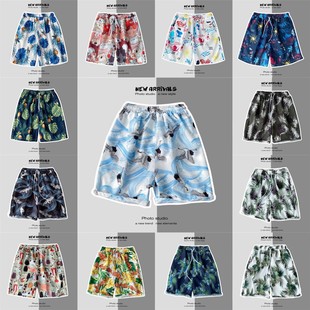 2024 European and American Cross-Border Men's New Beach Pants Youth Floral Five-Point Straight Shorts Foreign Trade Wholesale