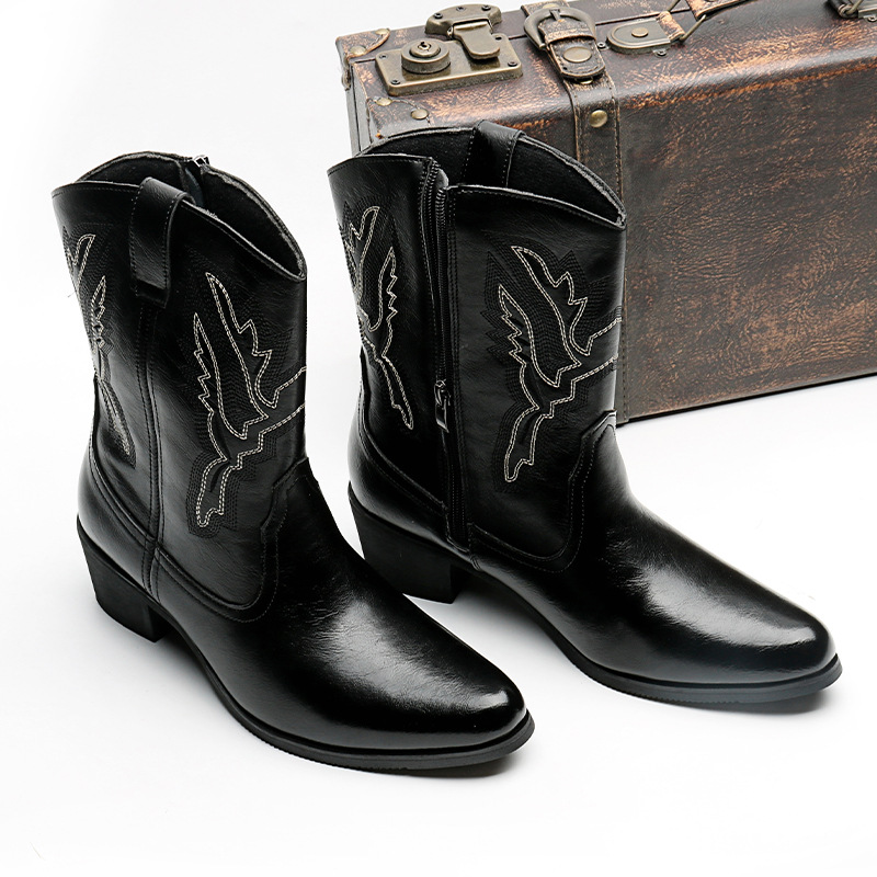 Western cowboy boots Hipster men's shoes Workwear Stylish retro zip boots_vogvips.com