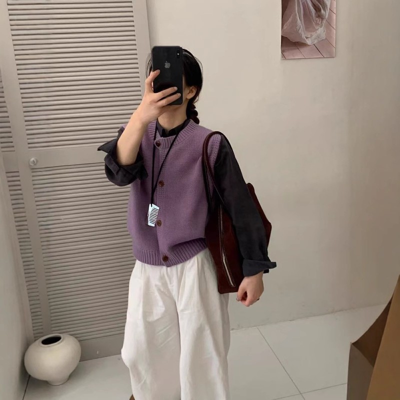 韩系叠穿毛针织马甲开衫女2025春季新款简约百搭无袖外穿背心上衣|undefined