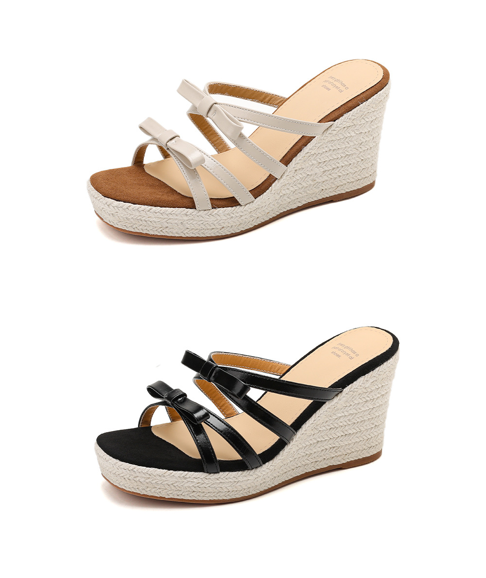 Sandal cao gót nữ quai mảnh mũi hở đế xuồng đan rơm gót 9 cm — màu đen, màu trắng ngà chi tiết 22
