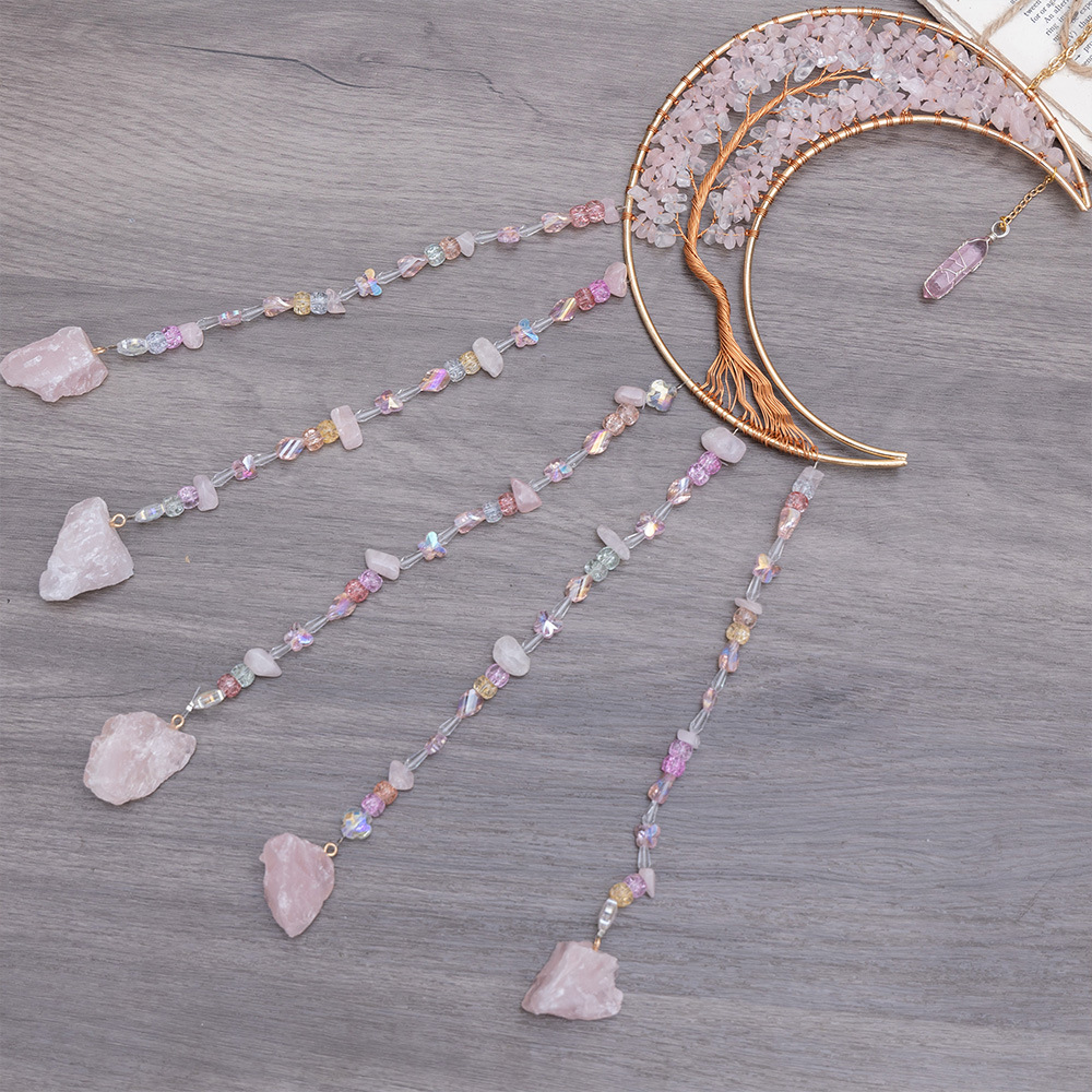 Original Stone Life Tree Pink Crystal Dreamcatcher Pendant Hand-woven Wind Chime Creative High-end Ornament Exclusively for Foreign Trade