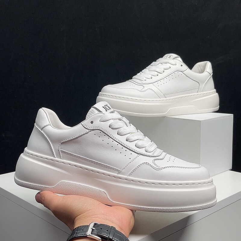 Air Force One Pure White Men's Shoes White Shoes Four Seasons First Layer Cowhide Men's Thick Sole Trendy Shoes All-match Explosions Shoes