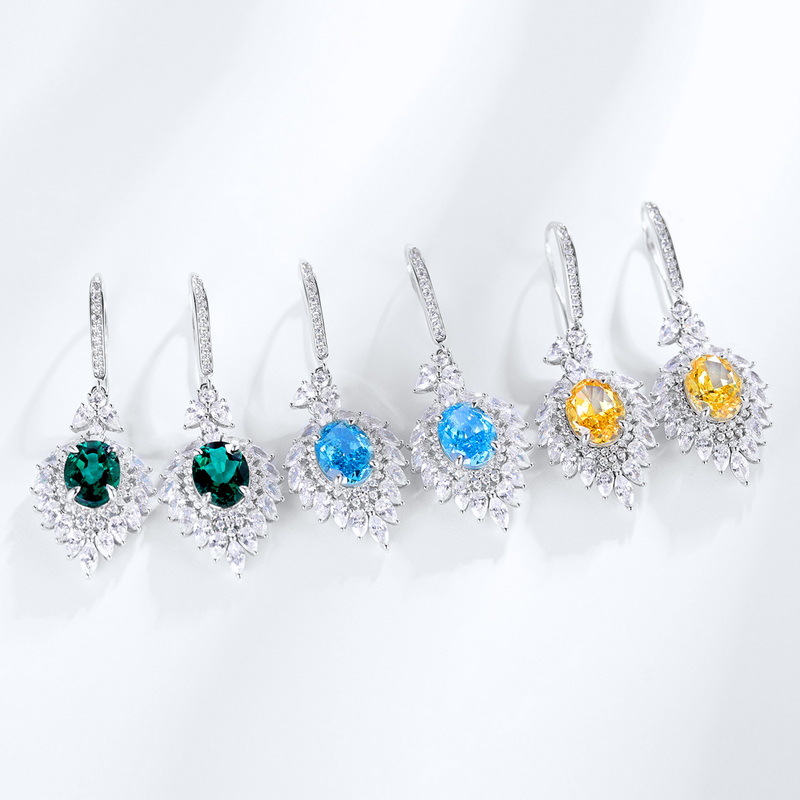 Wilsheng nuevo S925 plata pendientes de diamantes de alto carbono moda europea y americana 12.1ct en forma de huevo 80*10 pendientes de corte de flores de hielo