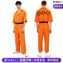 万圣节哈罗威美国成人男女表演服装囚犯扮演服饰橙色囚犯服囚服