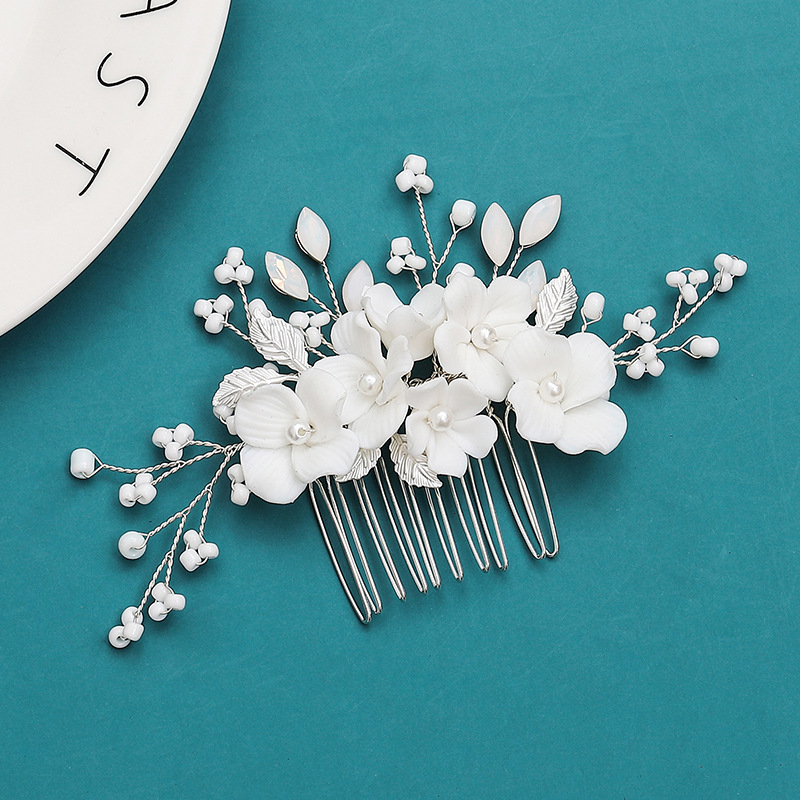 Cross-border water pearl hair comb handmade woven ceramic pearl hair comb for Xiuhe bride headpiece wedding hair accessory wholesale