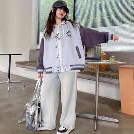 女童外套春秋款2025新款洋气中大童棒球服上衣儿童圆领夹克棒球衫