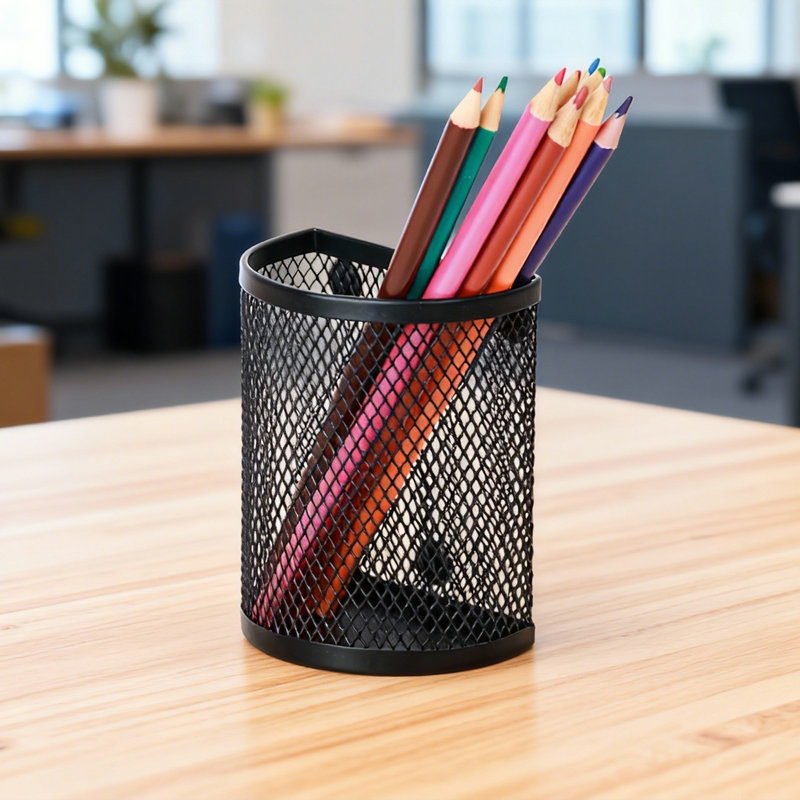 Portalápices de succión magnética semicircular de Amazon Portalápices de almacenamiento de malla de metal de papelería de escritorio de oficina al por mayor