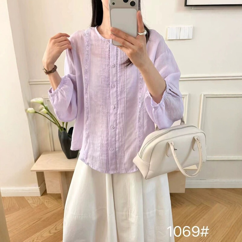 Ramie Embroidery 2026 Summer New Accordion Pleated Versatile Age-Reducing Short-Sleeve Shirt Women's Base Shirt Casual Shirt Ramie Embroidery 2026 Summer New Accordion Pleated Versatile Age-Reducing Short-Sleeve Shirt Women's Base Shirt Casual Shirt