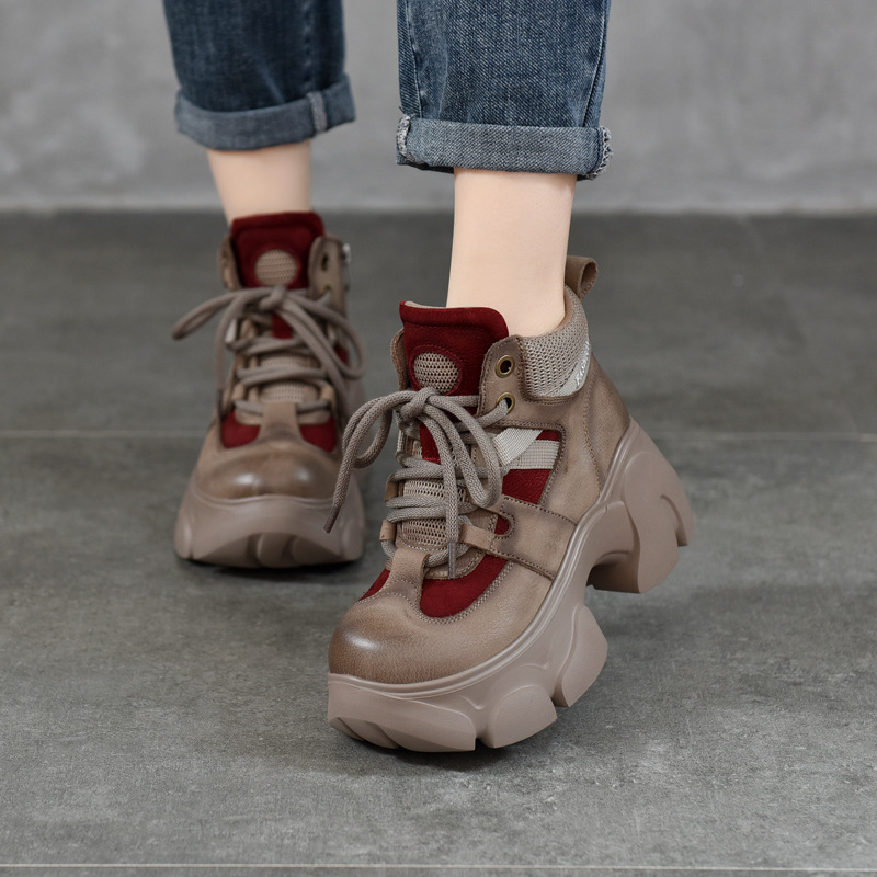 有34厚底真皮短靴女款复古休闲马丁靴 头层牛皮拼色女鞋