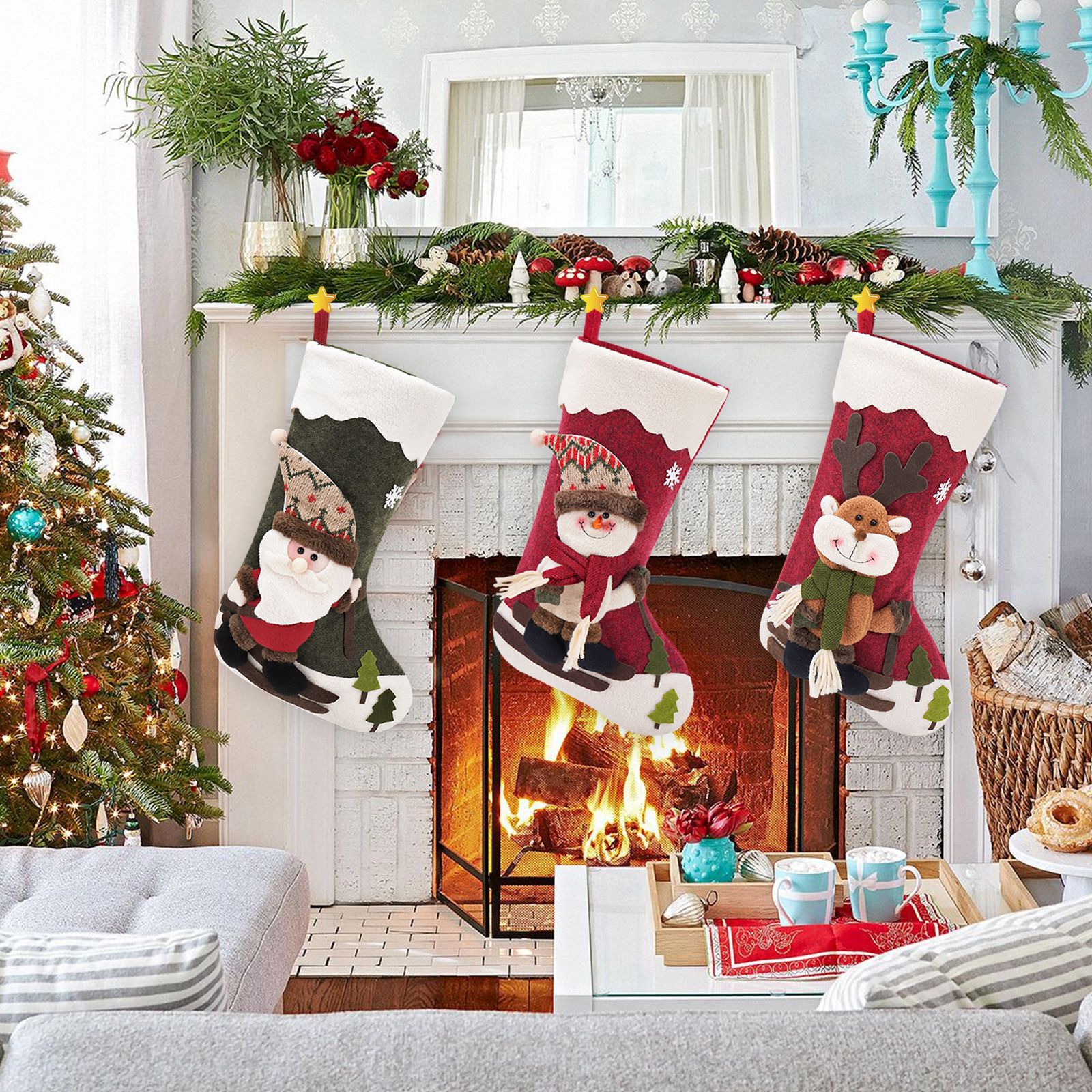 Calcetines de Navidad Santa muñeco de nieve alce calcetines de Navidad bolsa de regalo de Navidad bolsa de dulces decoraciones de árbol de Navidad