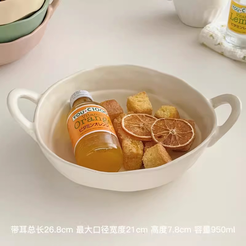 高級感のある両耳ボウル、家庭用ヨーグルトサラダフルーツボウル、陶器食器、皿、スープボウル、カタツムリヌードル、インスタントラーメンボウル|undefined