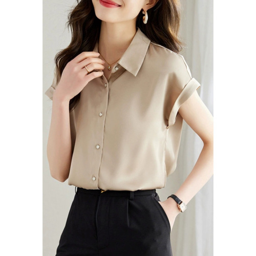 Women's High-End Silk Blouse Short-Sleeve Summer True Silk Shirt Top Loose Plus Size Fashion Elegant Versatile