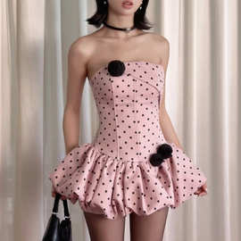 性感纯欲风抹胸短裙2025新款气质无袖收腰显瘦时尚波点蓬蓬连衣裙