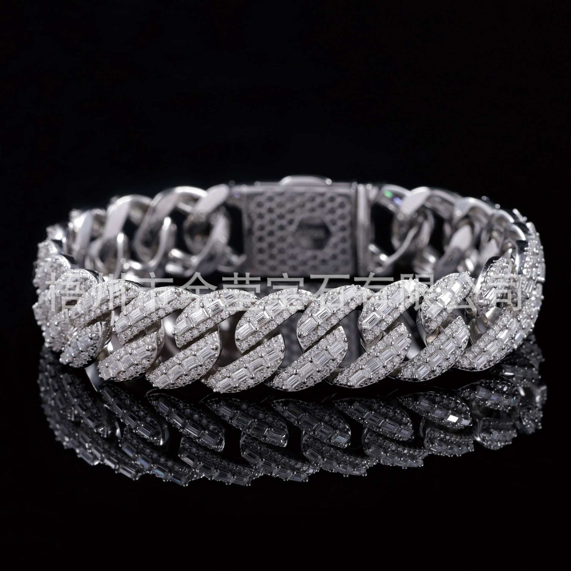 Мужской браслет в стиле хип-хоп из серебра S925 с инкрустацией трапециевидными муассанитами цвета D, новый, европейско-американский, персонализированный, модный, трансграничный.