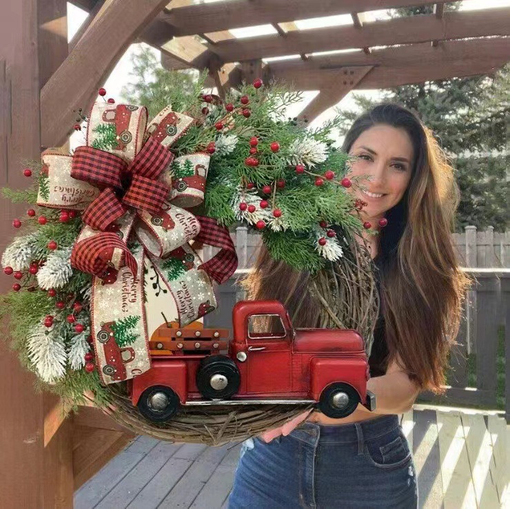 Transfronterizo camión rojo guirnalda de Navidad decoración puerta colgante Amazon simulación guirnalda hogar Decoración guirnalda