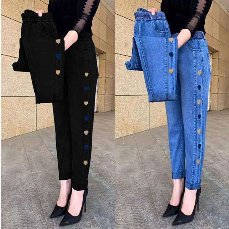 Mom's Jeans Summer Large Size Women's Thin Forty-Five-Year-Old Masterful Women's High Waist Elastic 2023 Spring and Autumn Slimming