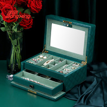 翡翠绿带锁奢华双层珠宝箱首饰收纳盒大容量首饰盒生日结婚礼品盒