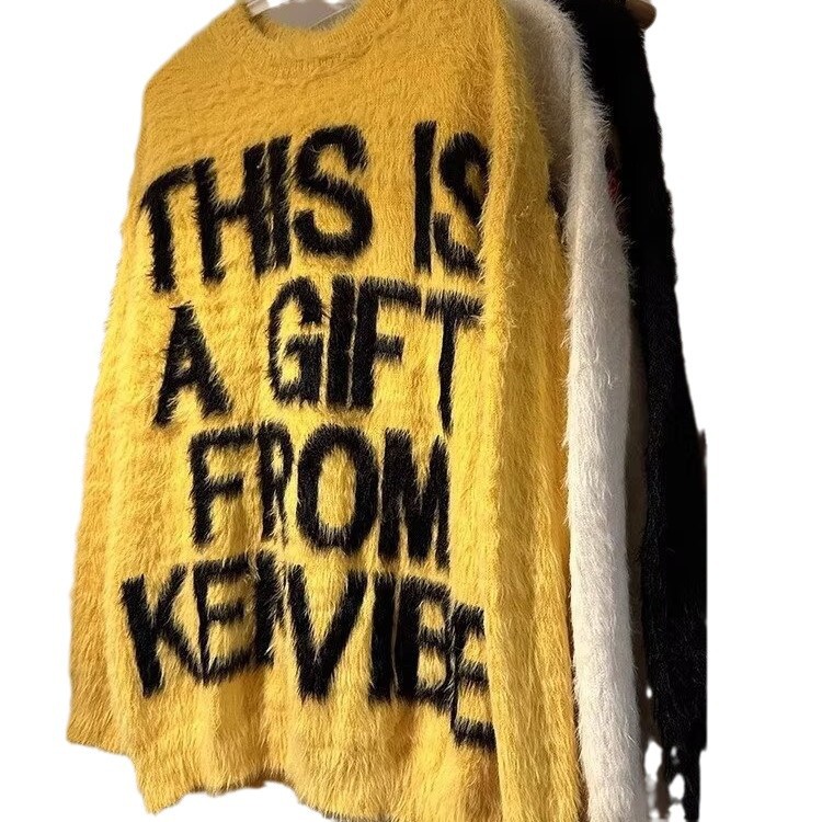 Tide americana letras imitación de visón perezosa pareja suéter de lana hombre y mujer suelta invierno ocio chaqueta de punto