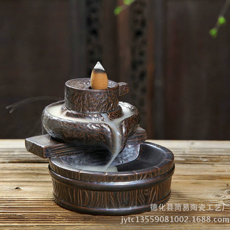 Ceramic Backflow Incense Burner, Lotus Inverted Design, Decorative Buddha Incense Holder